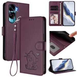 Cute Cat Leather Flip Wallet Phone Case For Honor X8b X5B Plus X9A X8A X7A X9 X6 X8 Honor 90 Lite 90 Pro Card Slots Wrist Strap Cover Bag