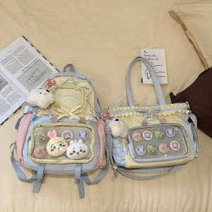 New stylish school bag for girls high aesthetic appeal color-blocking college style backpack for middle and high school students ballet style pleated lace trendy bag