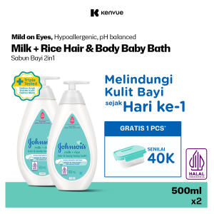 [Paket isi 2] JOHNSONS Milk + Rice Hair & Body Baby Bath 2in1 500ml