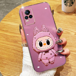 YBD Cute Labubu Phone Case for Vivo V21 4G 5G V21E 4G Y73 2021 V20 Pro V20SE V2022 Y70 Rotating Bracket with Mirror Soft Shell