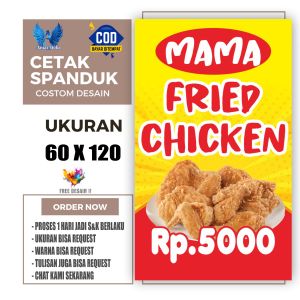 Cetak Spanduk Banner Fried Chicken Ukuran 150X75 CM Costom Desain