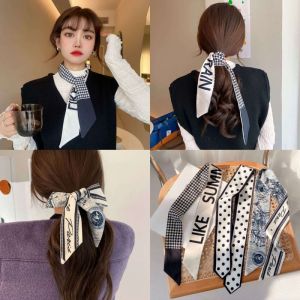 Stylespot Ikat Rambut Syal Bunga Geometri Elegan Multifungsi French Ribbon Hair Bow Tie Scarf Panjang Pengiriman cepat dalam stok