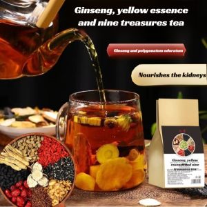 【Buy 2 Free 1】Ginseng Yellow Essence Nine Treasures Tea Chinese Tonic Tea Health Tea for Body Nutrition Ginseng and Polygonatum Nine Treasure Tea Selected Ingredients Safety Healthy