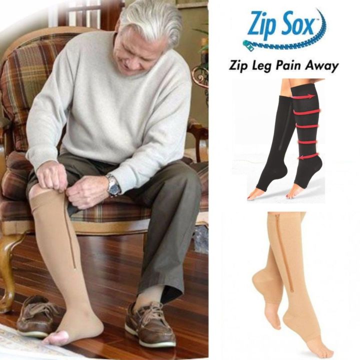 Zippered Compression Socks Support Stockings Leg Calf Men's Women's Sox  (S-XXL)