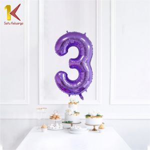 Satu Keluarga Balon Foil Angka 0-9 Warna Ungu C390 Balloon Birthday Party Balon Angka Polos