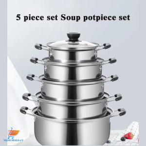 5pcs Stainless Steel Soup Pot Cookware Set Induction Gas Stove Compatible Heat Resistant