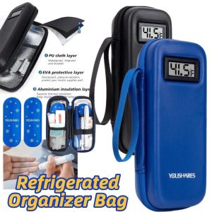 Insulin Cooler Travel Case with Thermometer Display Medication Diabetic Cooler for Travel Portable Refrigerated Medicine Organizer Bag with Scientific Storage