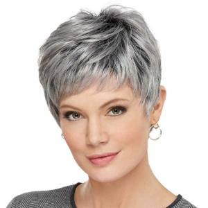 Cross-border European and American wigs Womens short straight hair Silver gray gradual change Wig hood Amazon high temperature silk short hair