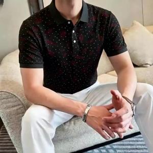 Purple Seamless Ice Silk Polo For Men Formal Daily Casual Short Sleeved Shirts Tops Male