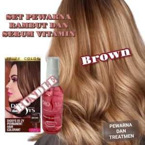 PAKET PERAWATAN RAMBUT Premium: Pewarna Rambut Permanen Hitam Coklat dan Serum Vitamin E