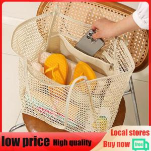 【New Arrival】 Women Foldable Handbags Large Travel Bag Mesh Tote Bag Shoulder Bag Shoulder Handbag for Summer Vacation