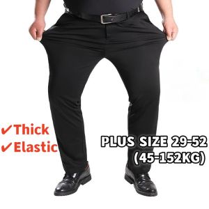IN STOCK Mens Thick Formal Pants Big Plus Size Non-ironing Flexible Trousers Loose Casual Seluar Slack Lelaki Elastic Business Casual Black Long Pant
