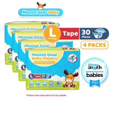 Moose Gear Baby Tape Diaper LARGE 120pcs (4PACKS) Super Absorbent No Leaks