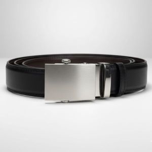 เข็มขัดผู้ชาย Auto Lock หัวเรียบ สายหนัง PU 2 หน้า ดำ/น้ำตาล | หัวกลับได้ | Freesize เอวไม่เกิน 39 นิ้ว