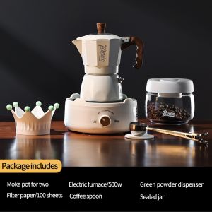 BINCOO Double Valve Moka Pot Set with Stove Home Brewing Coffee Pot Italian Mini Manual Grinder Set Coffee Utensils Set 2Cups