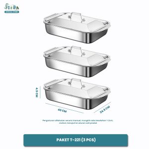 Sinda { PAKET 3 PCS } Wadah Prasmanan Catering Nampan Stainless Steel Wadah Saji Lauk + Tutup