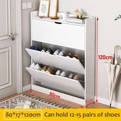 Flip-Top Shoe Cabinet Large Capacity Living Room Home Multi-Layer Shoe Rack All-Wood Simple Solid Entrance Cabinet Shoe Rack