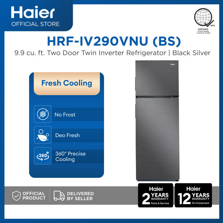 Haier HRF-IV290VNU (BS) 9.9 cu.ft./283L Fresh Cooling Twin Inverter No Frost Two Door Refrigerator (Silver Black)