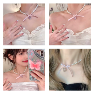 Vòng cổ ngọc trai hình trái tim đi tiệc cưới nữ chéo hình trái tim Mặt Dây Chuyền Vòng Cổ Chuỗi vòng cổ ngọc trai giả món quà ngọt ngào