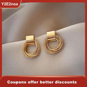 【Y2E2noa】 1Pair Minimal Design Metal Exaggerated Geometric Ear Stud Earrings For Women Girls Fashion Temperament Jewelry Party Simple Accessories