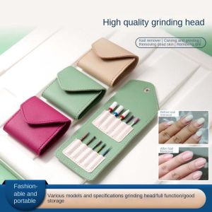 HTUAU 10Pcs/set Khoan móng thay thế Đầu đánh bóng móng tay Lớp biểu bì đánh bóng loại bỏ Gel Phụ kiện máy mài móng chạy điện Mũi khoan móng tay bằng gốm Với Túi Da PU Corundum Đầu mài đánh bóng móng tay Tiệm làm móng