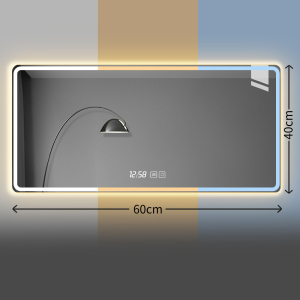 ZAM0T0 LED Bathroom Mirror with light  Decorative Wall Mounted Rectangle Frameless Front Lighting Smart Bathroom Dresser Beauty Makeup Mirror Dual Touch HD Mirror Time Temperature Display Tri-color Stepless Dimming