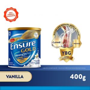 Ensure Gold Adult Complete Nutrition Vanilla Tin 400g   | StrengthPro CaHMB Protein YBG   | Builds and repairs muscle tissue   | Vanilla flavor   | 400g net weight   | Expires November 2027
