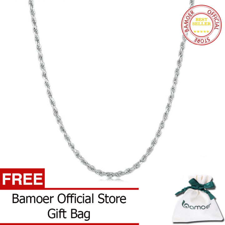 BAMOER 925 Sterling Silver Twisted Silver Necklace Simple Chain