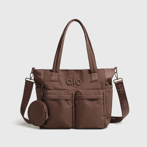 Trendy ALO Multi Pocket Tote Shoulder Bag Women Portable Large Storage Nylon Bag Comes With Detachable Coin Pouch & Brand Print Wide Strap Workout Travel Laptop Bag