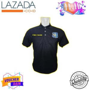 Kaos Kerah Security Logo Biru Lengan Pendek Warna Hitam Navy Free Nama OS