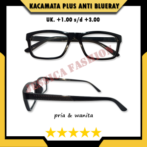 Kacamata Baca Lensa Plus Anti Radiasi +1.00 s/d + 3.00 Kacamata Wanita Pria Reading Glasses Blueray Frame Square Warna Hitam - DISCOUNT