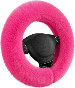 Road Comforts Steering Wheel Cover Fluffy Car Wheel Covers for Women/Girls/Ladies,Soft Wool Fur Steering Wheel Protector Universal 14 1/2 inches to 15 inches - White