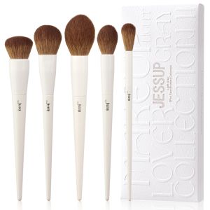 Jessup Face Brushes set 5Pcs Makeup Brushes Vegan Foundation Blush Bronzer Brush Contour Fluffy Setting Powder Light Grey T493 5Pcs Makeup Brushes Vegan Foundation Blush Bronzer Brush Contour Fluffy Setting Powder Light Grey T493