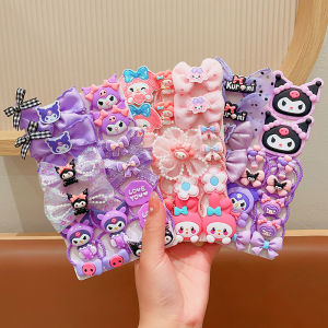 18Pcs/Set Hello Kitty Hair Rope Cartoon Sanrio Melody Kuromi Flower Hair Ring Sweet Kids Hairpins Ponytail Holder Scrunchies Children Hair Accessories Set