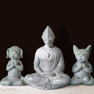 YOUSHI TOP Chó Phật đá Sa Thạch NGỒI THIỀN Ultraman Tượng phật trang trí Thiền Phong cách Trung Quốc Tư thế ngồi Tượng phật trang trí Trong nhà