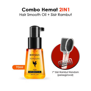 Combo Hemat - Bioaqua x Yurizumi Hair Smooth Oil 70ml dan Sisir Rambut Vitamin Rambut Kering Bercabang Halus & Wangi Tahan Lama