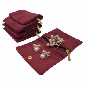 OURTOUR 1PCS Double Compartment Jewellery Pouch Snap Zipper Soft Jewelry Organizer Velvet Storage Bag Bracelet Necklace Earrings Storage