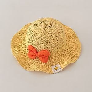 LUXELU Sweet Summer Baby Bucket Hat Wide Brim Big Bowknot Princess Sun Hat Cute Hollow Out Beach Hat Girls 3-8 Years Old