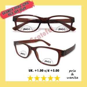 kacamata baca plus doble fokus- Kacamata plus 2 fungsi (+) 1.00 sd 300 reading glasses Full Frame Square Brown - Kacamata Bifocal Jalan & Rabun Dekat Untuk PRIA WANITA - BISA COD