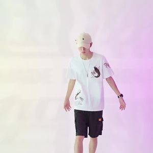 夏款新品潮牌刺绣短袖T恤男鲤鱼民族风宽松大码纯棉半袖上衣