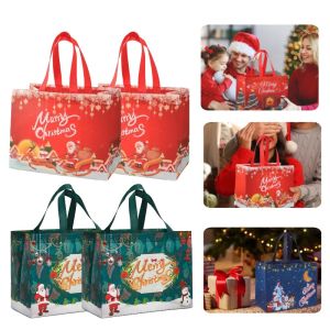 1/2/10Pcs Christmas Party Gift Bag with Handle Christmas Non-woven Eco-friendly Bag Santa Claus Snowman Printed Candy Cookie Packaging Bag