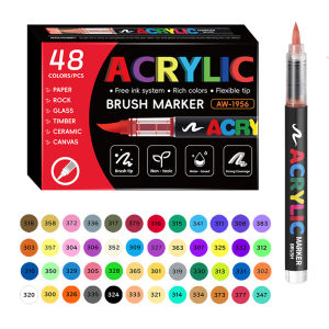 24/48 Colors Acrylic Marker Pen for Rock Painting Brush Tip Paint Markers Art Supplies Fabric Markers Waterproof Paint