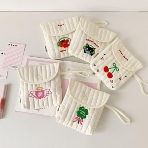 KINTHAZER Cat Embroidery Cherry Cosmetic Bag Large Capacity Square Makeup Bag Casual Korean Style Small Storage Bag Women