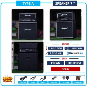 ampli gitar 7 inch 3 input ada bluetooth efek distorsi & efek delay bisa untuk karaoke bonus kabel jacksenar gitar hanger