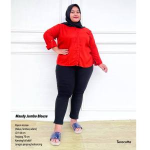 Blouse Wanita Jumbo XXXL LD 140 Maudy Atasan Blus Polos Lengan Panjang Rayon Viscose Terbaru