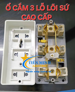 Combo 5 cái/10 cái/20 cái ổ cắm điện 3 lỗ siêu tải đa năng lõi sứ chống cháy đế cam/đế xám có đèn báo