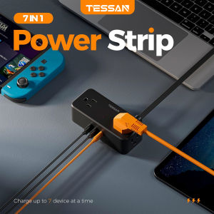 TESSAN Extension Cord Surge Protector Flat Plug Power Strip with USB Port Flat Socket Plug Extension for Home Office Bedroom
