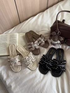 Pearl Slippers For Women 2025 New Summer Flat Sandals