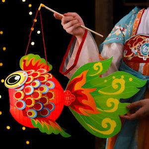 TRANQUIL HUT mid autumn festival lantern 灯笼中秋节 Paper Fish Middle Autumn Festival Lantern Handmade Chinese Style Goldfish Lantern Cute Luminous Handheld Lantern for Kids