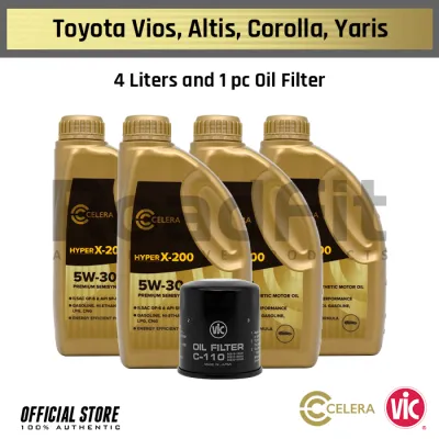 Toyota Vios Altis Corolla Yaris Change Oil Package CELERA 5W30 API SP/CF Hyper X-200 Synthetic Gasoline/Diesel Engine Oil (4Liters) MM15009 VIC Oil Filter C-110 PACK7-TY